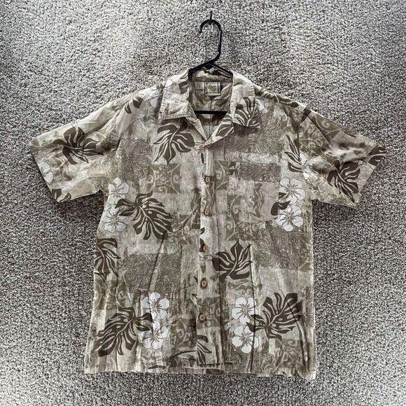 Maui Trading Company Shirt Mens Medium Tan Floral Hawaiian Button Up Vintage - Picture 1 of 9